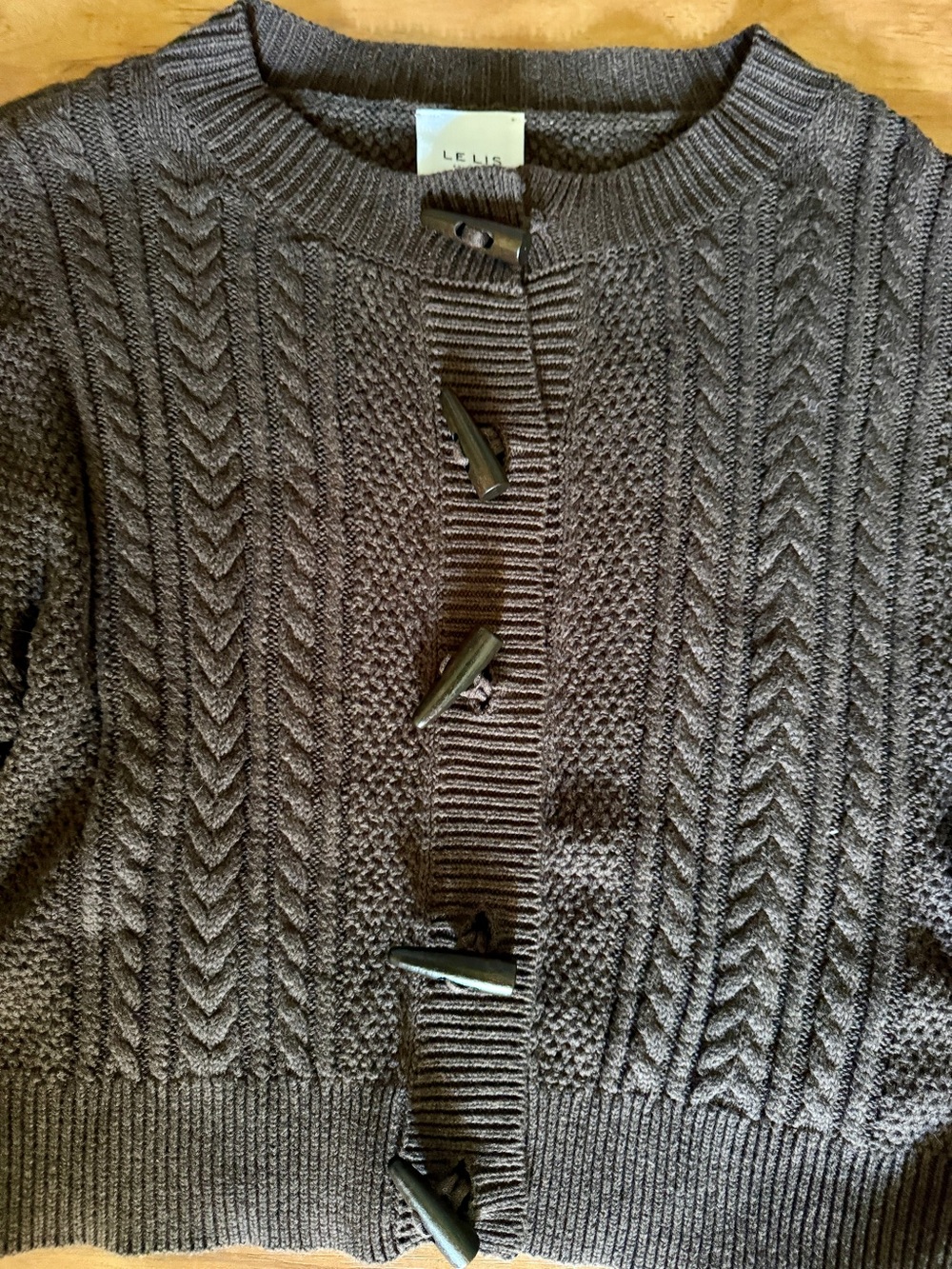 Le Lis Dark Brown Cable Knit Toggle Cardigan